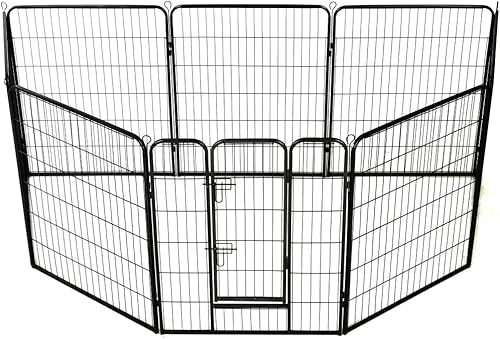 Miniatura 10 de GOLINPEILO Corralito para perros al aire libre, 8 paneles de acero de 31.5 x 23.6 pulgadas, corral de metal resistente para perros y mascotas con