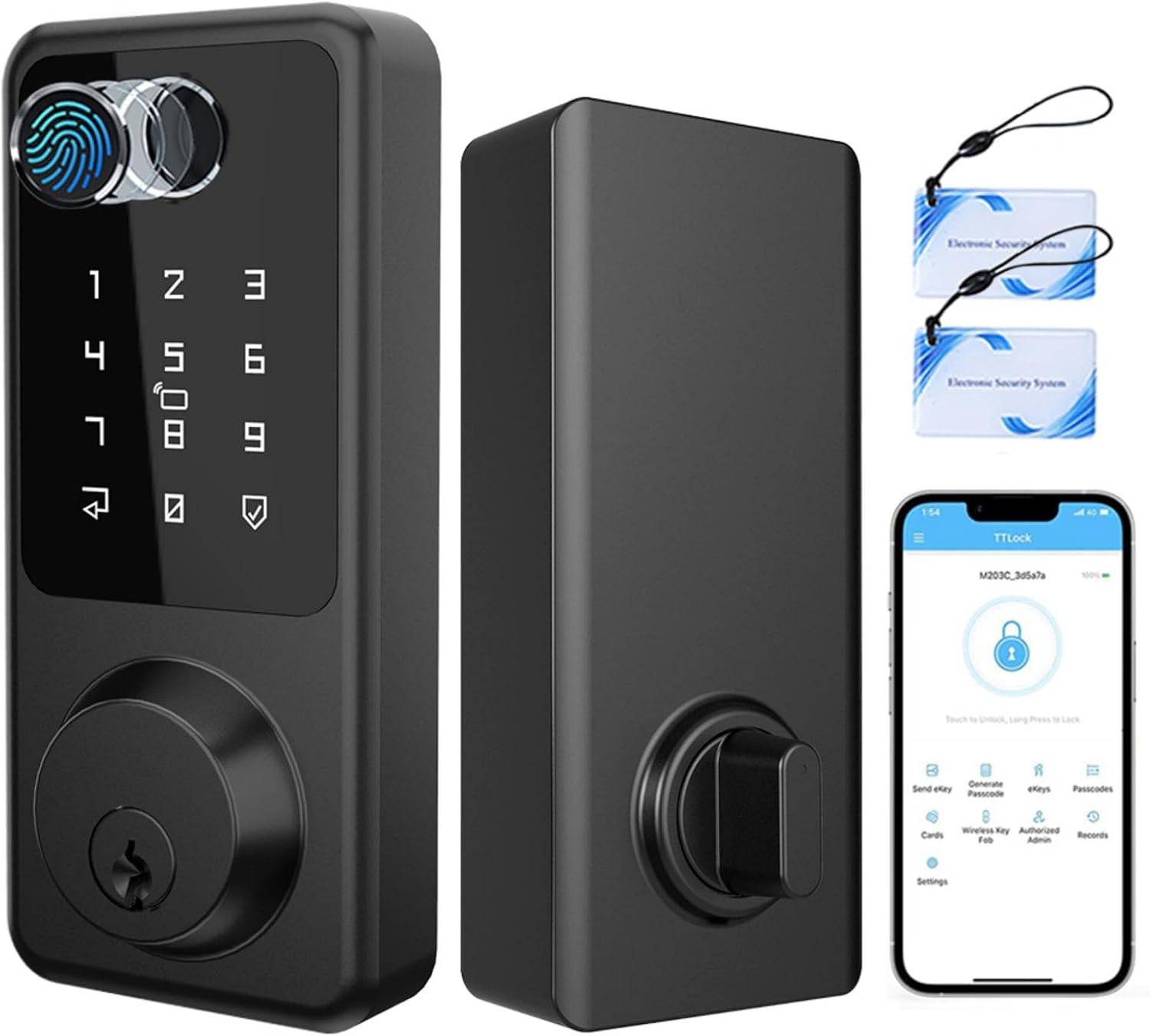 Black Electronic Smart Door Lock with Touchscreen Keypad