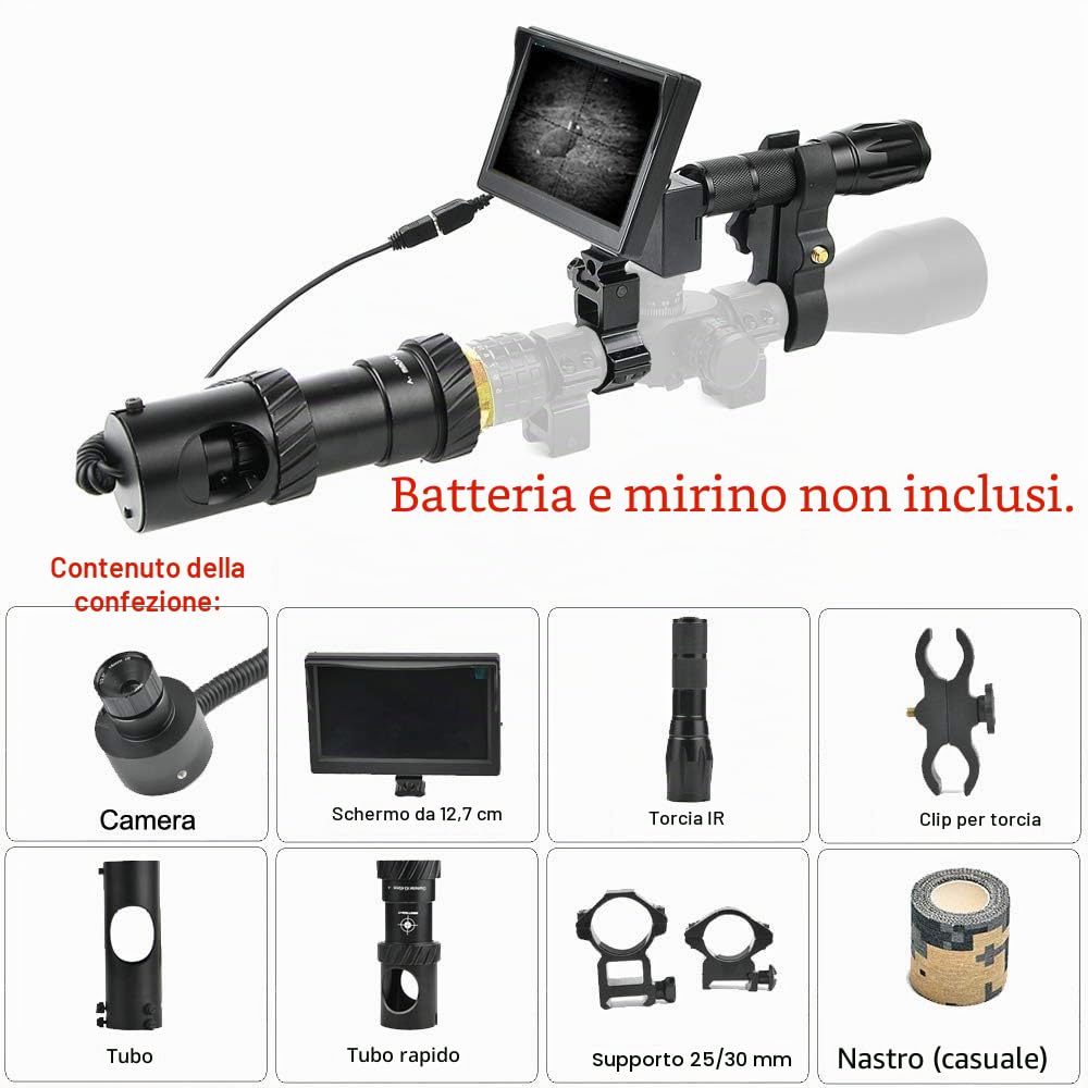 JASHKE Dispositivo di Visione Notturna del Telescopio per Cannocchiale da Puntamento con Telecamera Notturna da Caccia e Display da 5 Pollici [ 5a generazione ]
