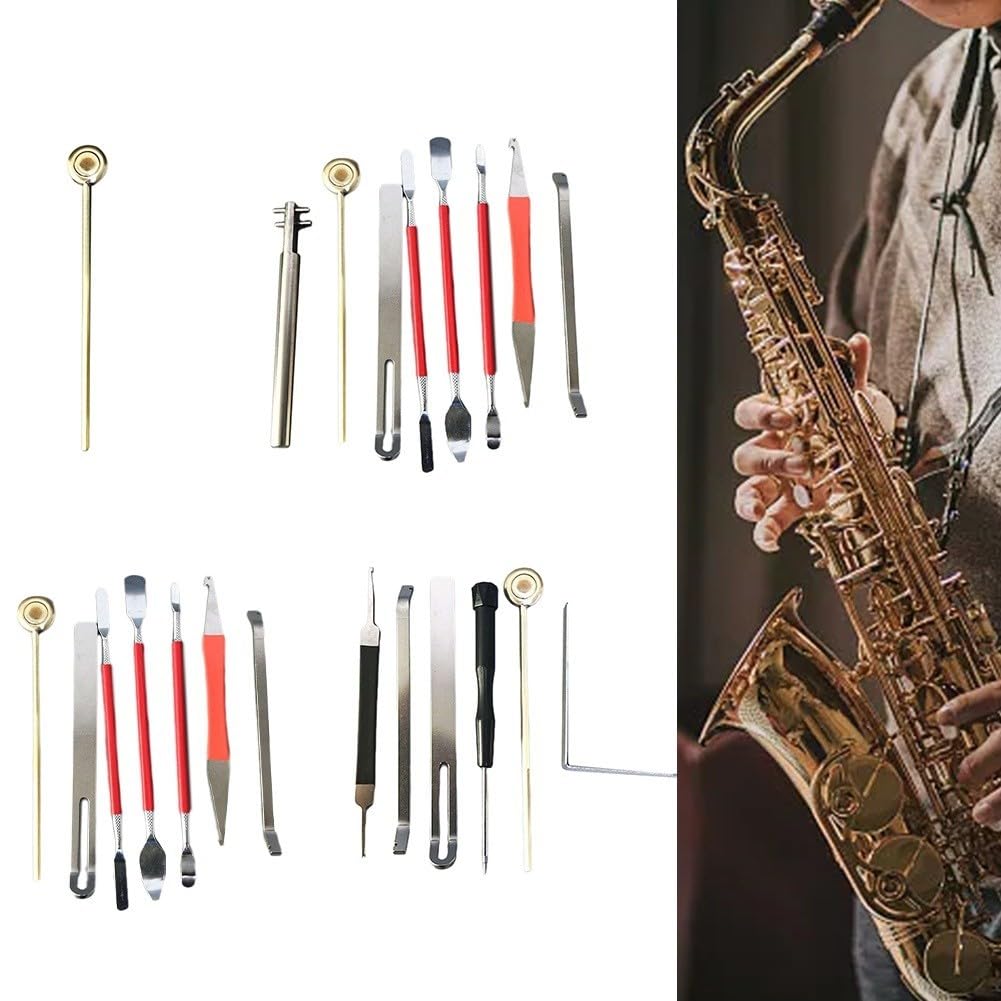 Wesentliche Wartungswerkzeuge für Saxophone und Klarinetten, tragbares Reparaturset für Musiker (8 Stück)