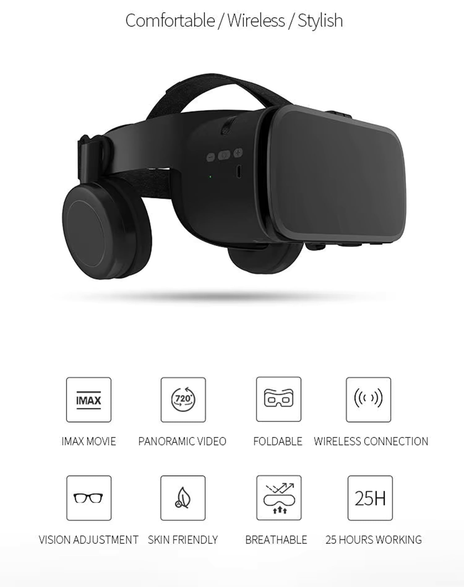 VR-Headset, 3D-Virtual-Reality-Brille, Handy-VR-Brille, 3D-VR-Viewer für iPhone 17, 16, 15, 14, 13, 12, 11 Pro, für Samsung Galaxy S24, S23, S22, S21, S20, für Erwachsene und Kinder, zum Spielen von