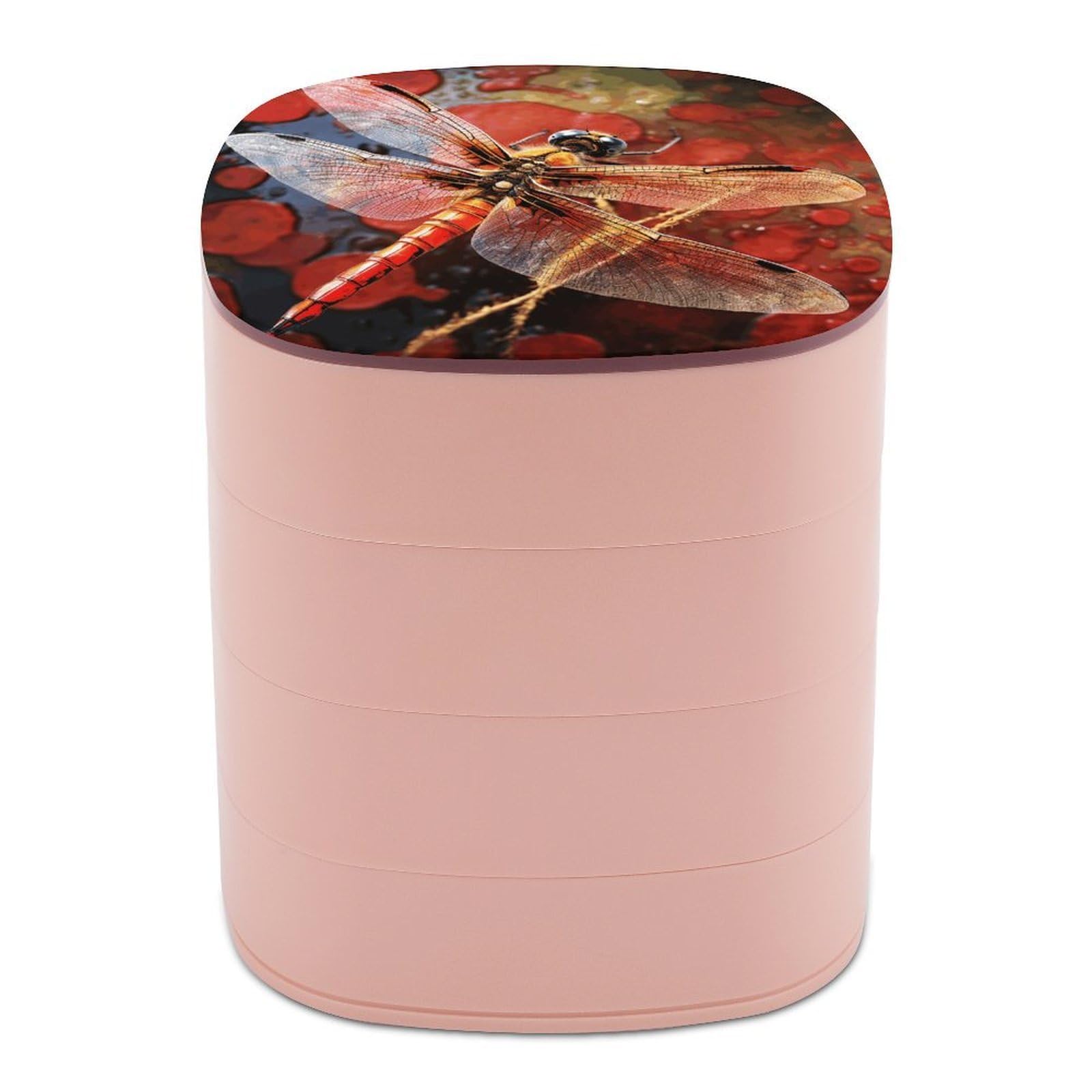 VstaDank Red Dragonfly Jewelry Box with Mirror Travel Small Jewelry Case for Women 4-Layer Rotatable Jewelry Organizer Storage Box Portable Jewelry Storage Case for Rings Earrings