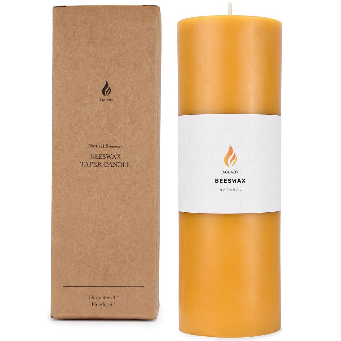 Vela de pilar de cera de abeja grande de 3 x 9 pulgadas, hecha de cera de abeja natural pura, con tiempo de combustión ultra largo