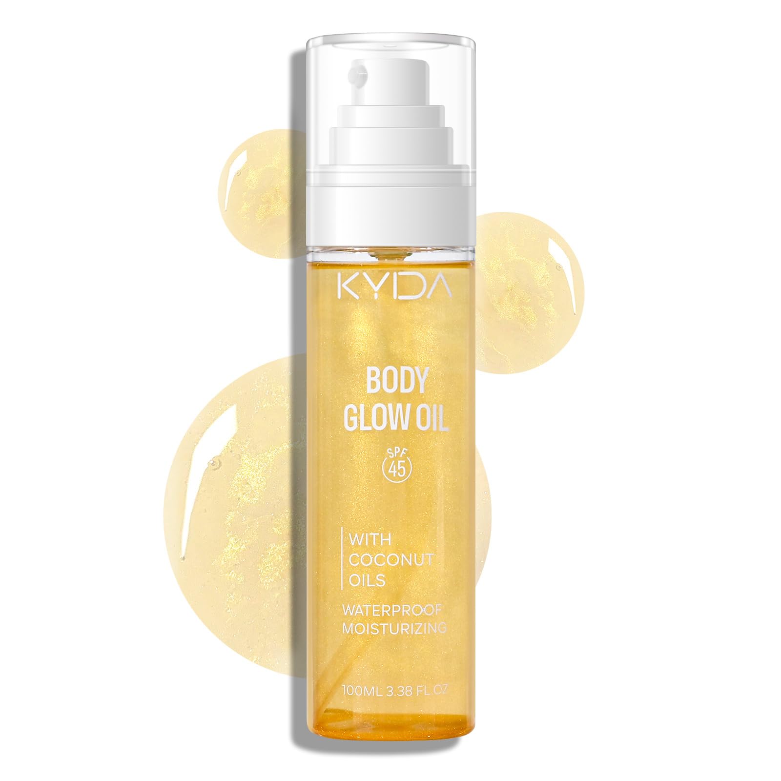 Sunscreen Body Glow Oil Broad Spectrum SPF 45 Lightweight Water Resistant Shimmering Body Oil with Gold Mica Moisturizing