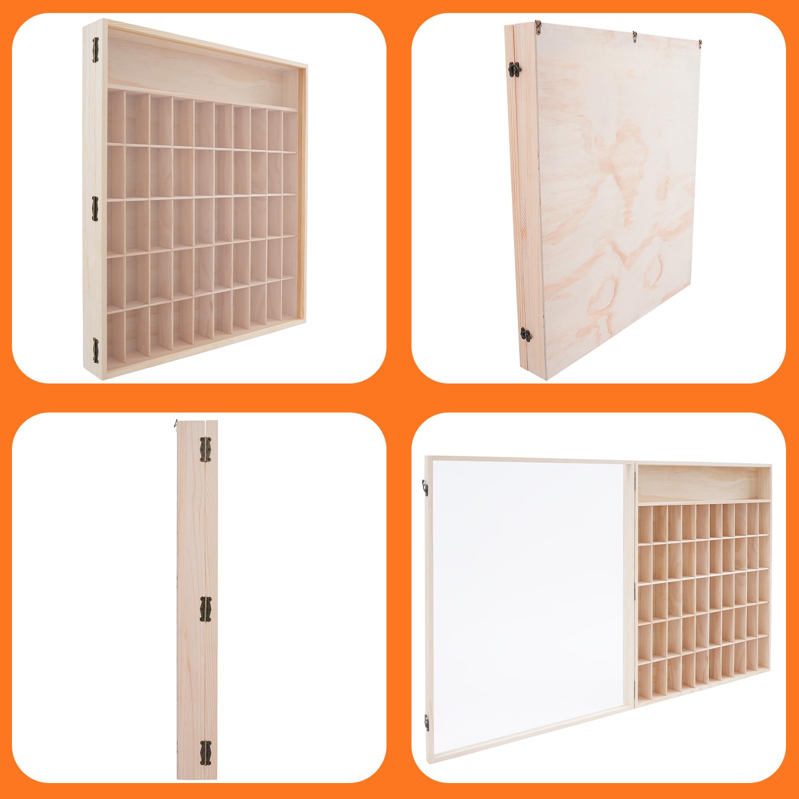 Vetrina da collezione, in legno, vetrina da parete, mensola da appendere, 50 scomparti, vetrina in vetro da appendere con disco per cameretta dei bambini