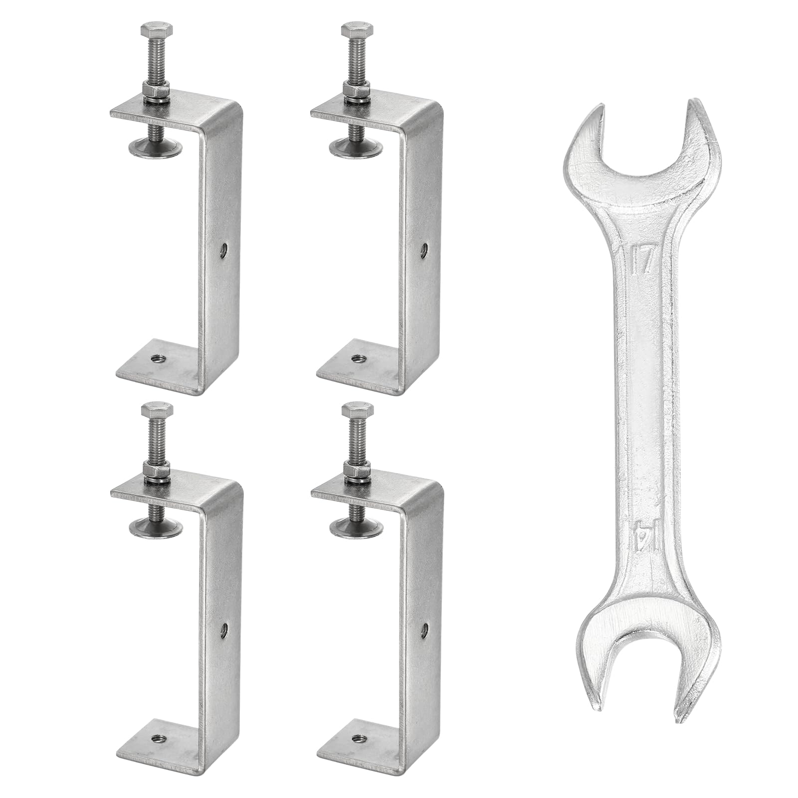 sourcing map 4PCS 304 Stainless Steel C Clamps Mini 5-1/8" (130mm) Wide Jaw Opening Small Galvanized U Clamp for Woodworking Welding Building Household Mounting