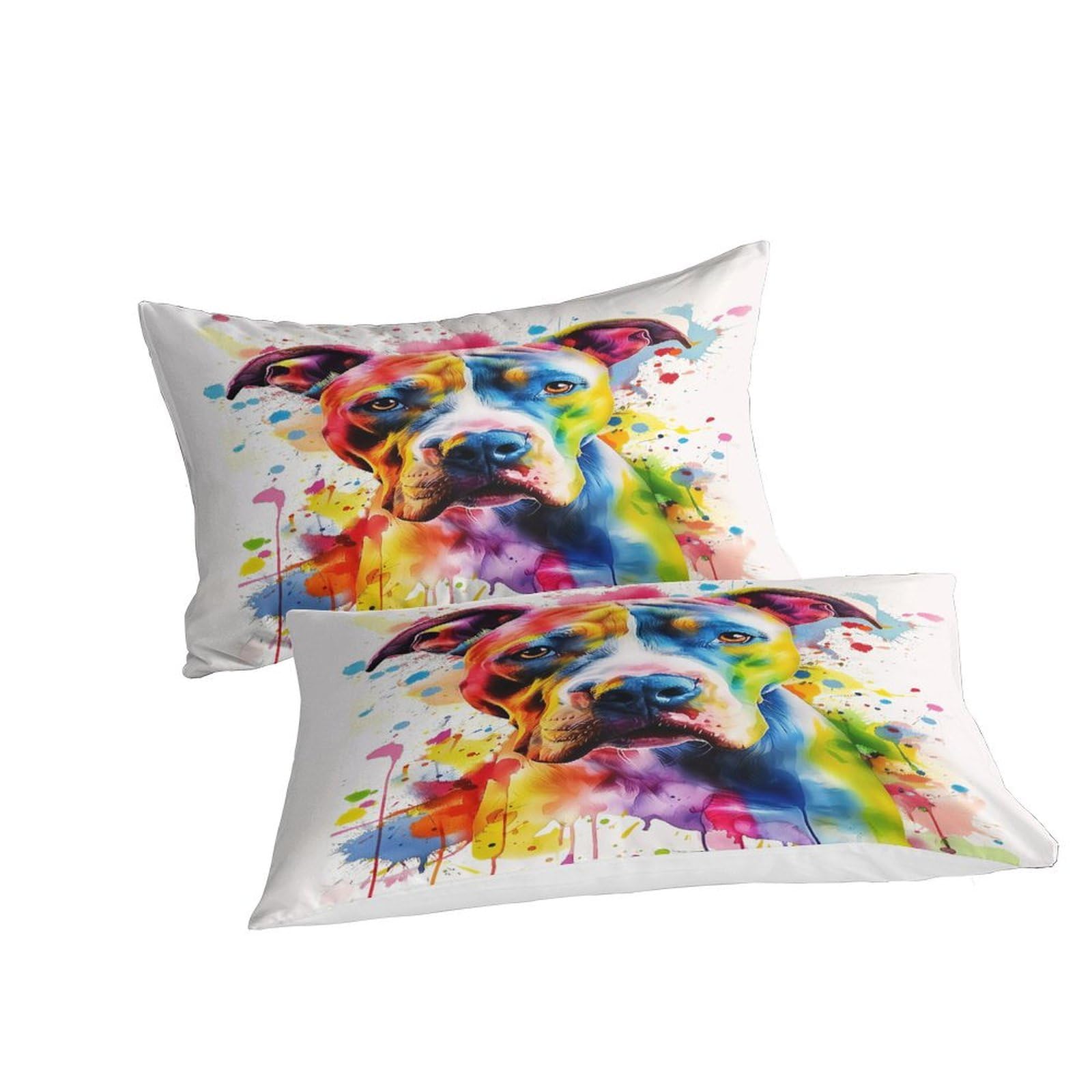 Colorful Hundeporträt 3-teiliges Reines Polyester Lebendige abstrakte Tierkunst Bettbezug, Versteckter Reißverschluss, Krippenbettwäsche, Babysicher & Pflegeleicht King（220x240cm）