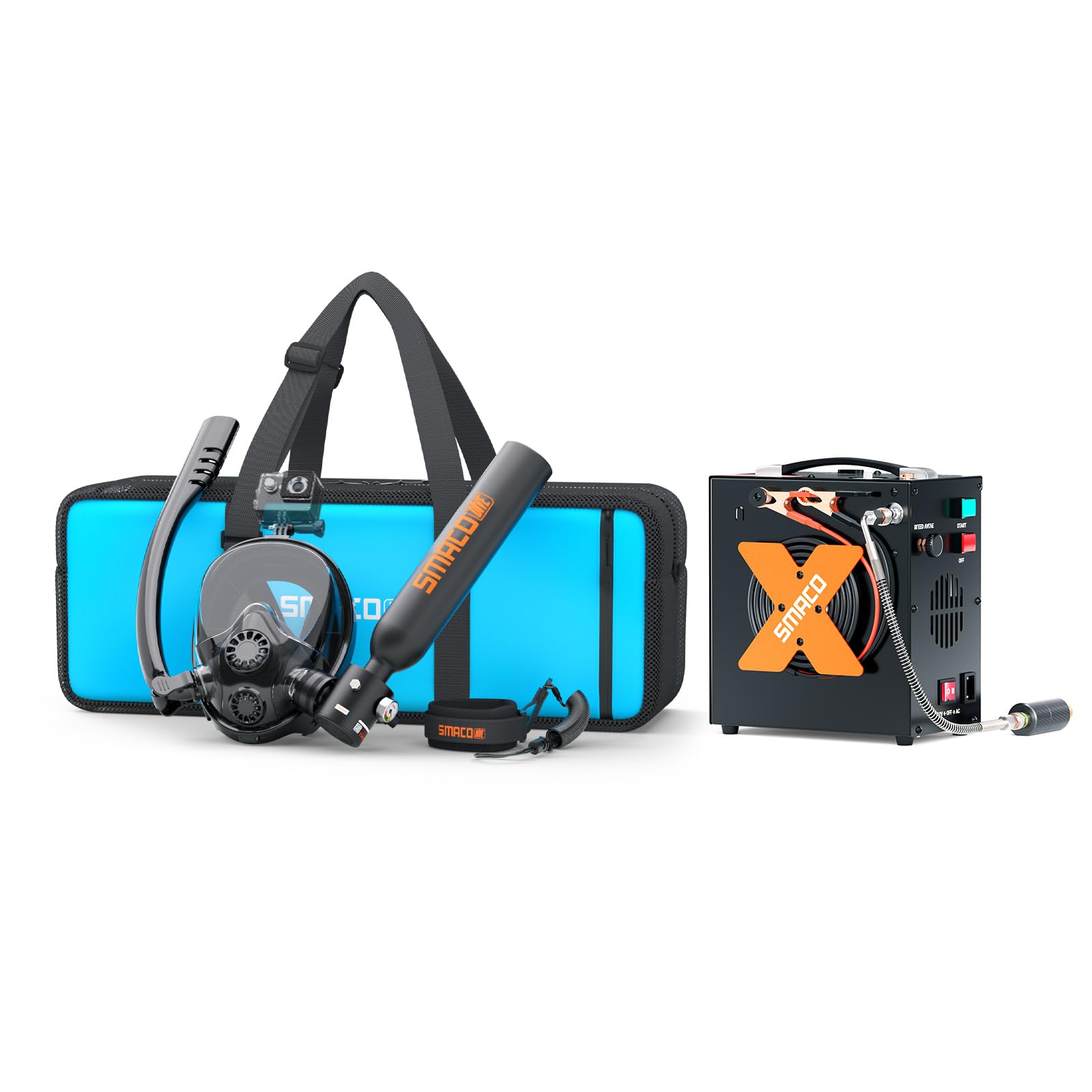 SMACO Mini Botella de Buceo con Máscara de Buceo Bombona de Buceo Pequeñas 0,5 litros Bombona Aire Comprimido Portatil Tanque de Buceo Recargable con Compresor para Viajes Nadar Rescate S300