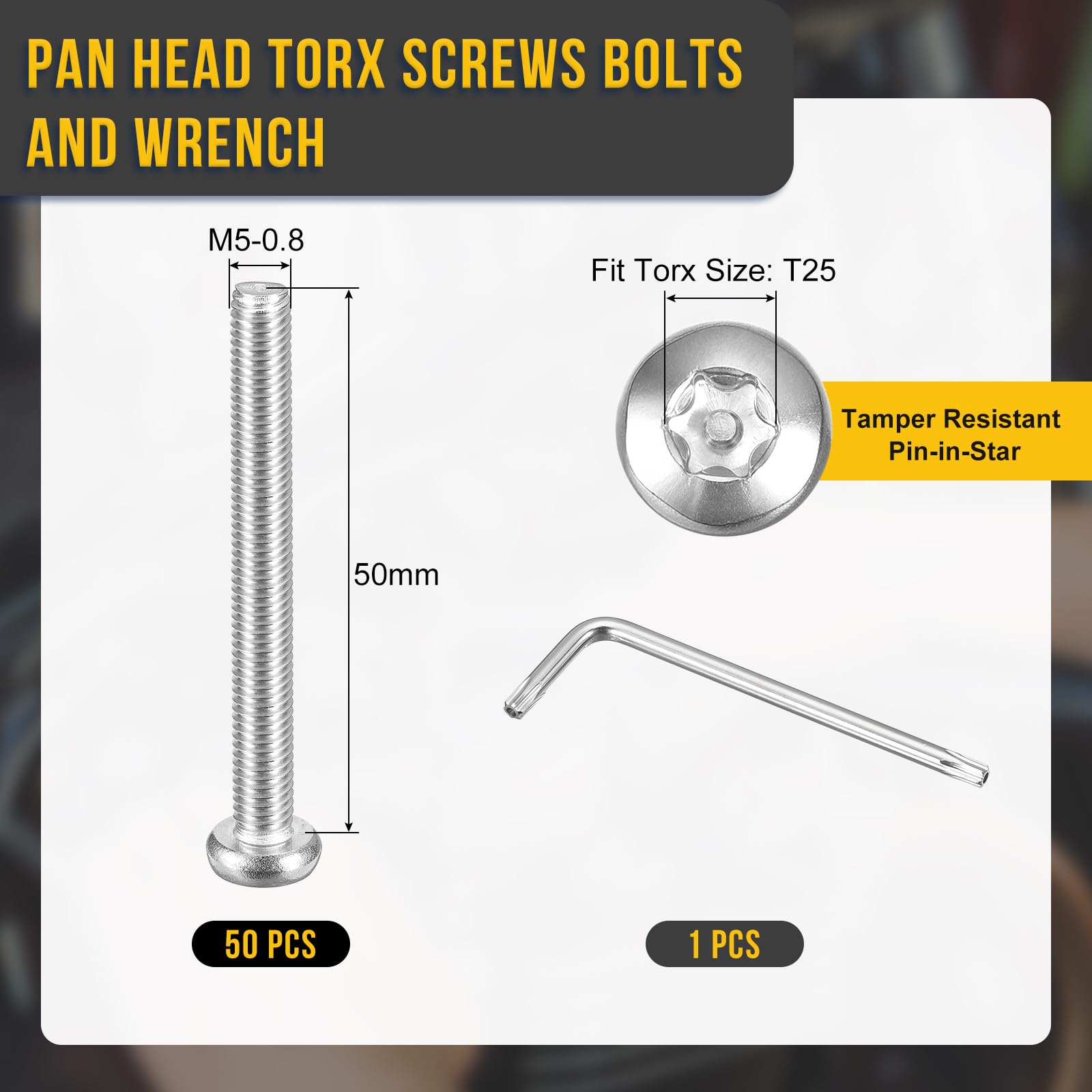 DTGN M5x50mm Pan Head Torx Security Screws, 50Pack, Good for Machinery - Image 2