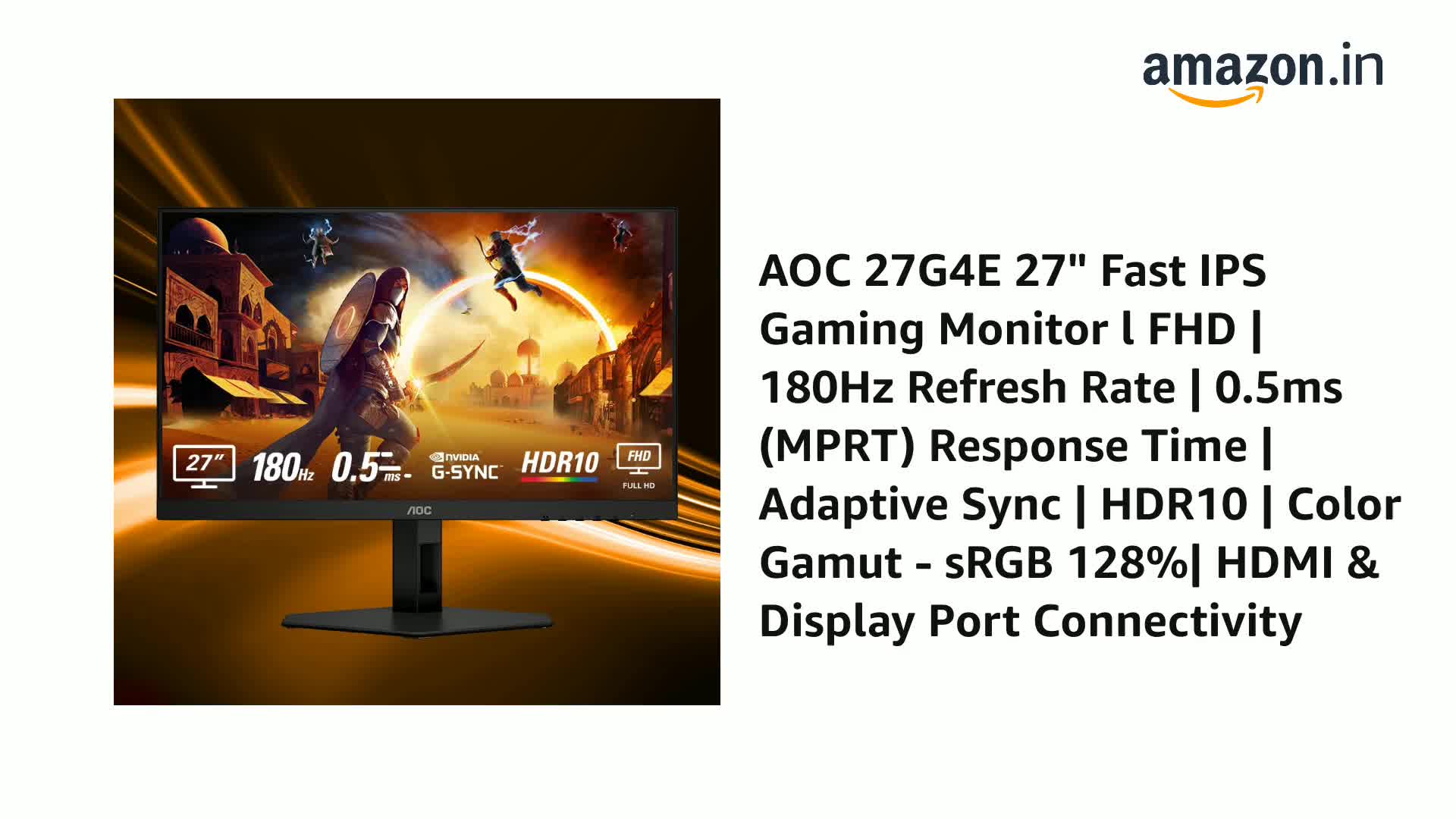 AOC 27G4E 27 Inch Gaming Monitor 1920x1080 Fast IPS, 180Hz Refresh