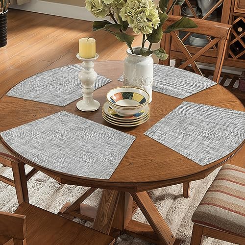 homEdge PVC Placemat, Wedge Place Mats, Washable Vinyl Placemats, for Round Table Set of 4-White Gray, 18" x 12" - Image 2