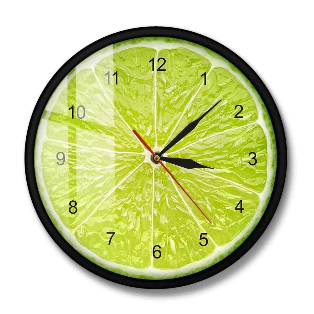 Yellow Lemon Fruit Wall Clock Lime Modern Kitchen Clock Watch Home Decor Living Room Clock Tropical Fruit Wall Art Timepieces(Metal Frame1)