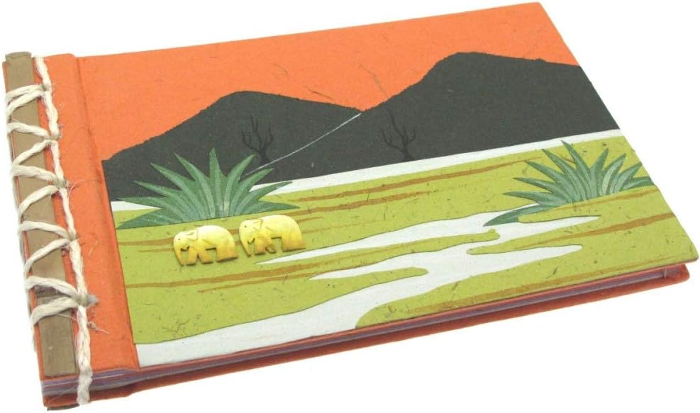 Elephant Dung Photo Album | Orange | 10 Pages to fit 20 6x4 or 20 7x5 Inch Photos | Recycled Paper and Genuine Elephant Poo | Fair Trade and Handmade | Scrapbooking and Crafting Picture Album | 23cm x 15cm