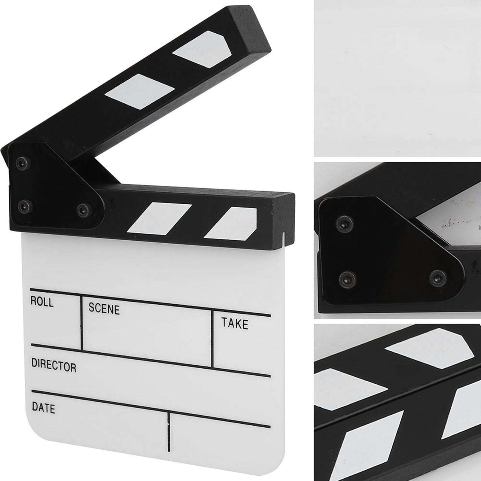EBTOOLS Tablica do klaskania z folii akrylowej, scena reżyserska Clapperboard TV Movie Action Board Rekwizyt do cięcia folii z piórem, 5,9 * 6,5 * 1 cal (biały i czarny)