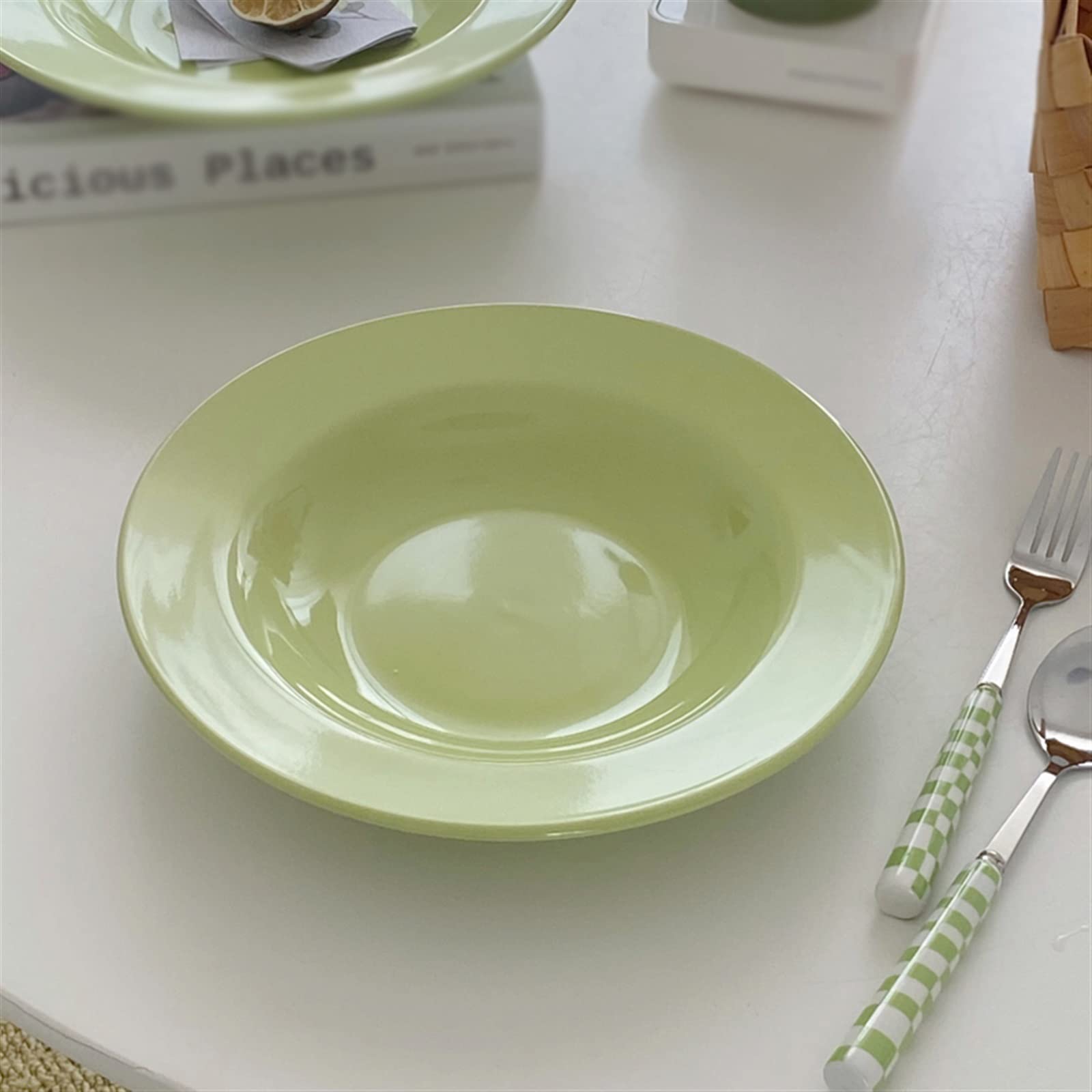 zastawa stołowa Prosta zielona miska na makaron ceramiczny talerz zupy domowa miska na zupę restauracja kawiarnia miska sałatkowa jednokolorowy talerz deserowy talerz na makaron okrągły głęboki talerz
