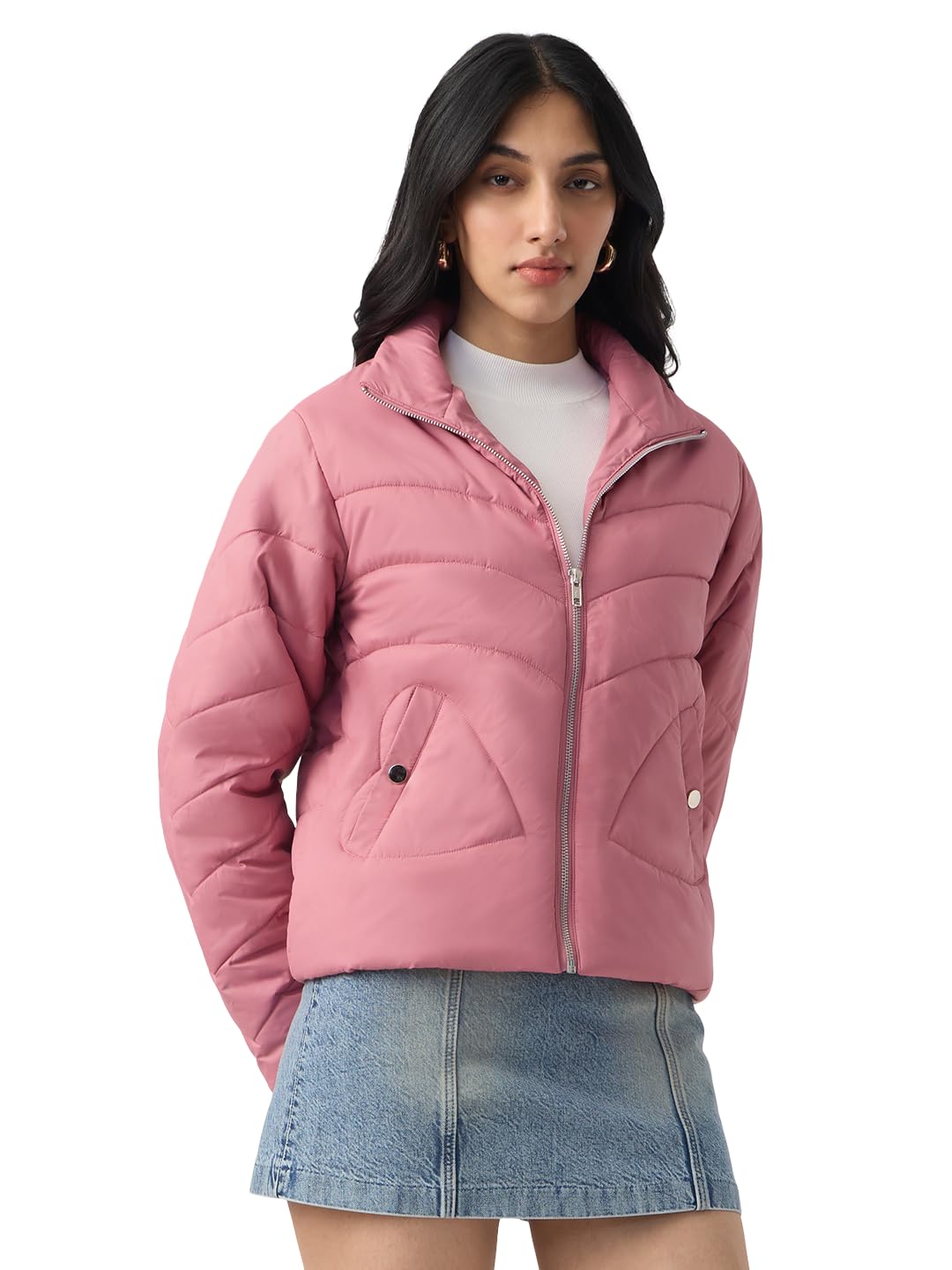 the souled store Two Hearts Women and Girls Full Sleeves Spread Collar Pink Chevron Quilted Polyester Regular Fit Lightweight Everyday Puffer Jacket-picture-27