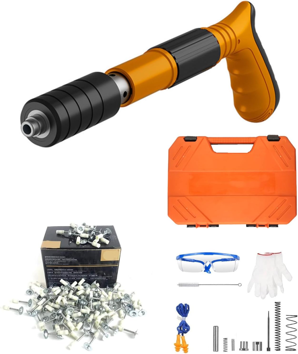 Manual Mini Steel Nail Gun 3 Gears Power Adjustable Wall Nail Guns for Ceiling/Wire Hider/Fixture Install Nail Shooting Machine Fastener Tools with 100 Pcs Round Nails (Nail Gun Set)