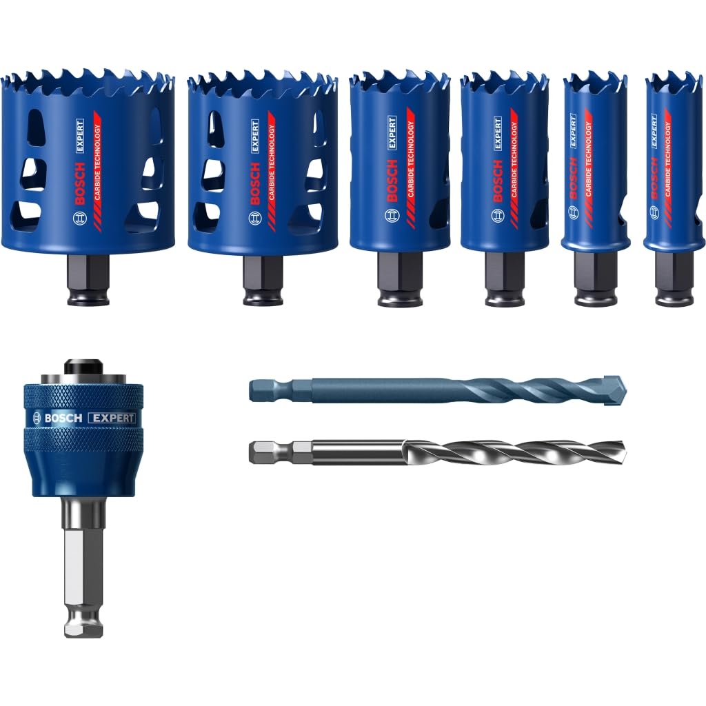 Bosch Professional 9 uds. Set de Sierra de Corona Expert Tough Material (para Madera con metal, Ø 22-68 mm, Accesorios Taladro de impacto rotativo)