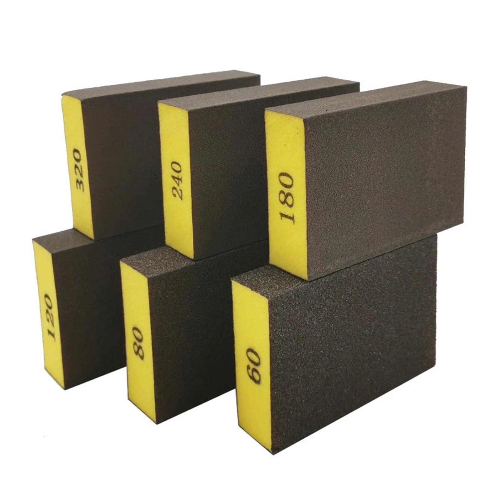 6 Pezzi/Set (60 80 120 180 240 320) Blocco abrasivo a Grana Grossa, Media e fine, spugne for levigatrice for Legno, cartongesso, Metallo, Carta vetrata, Spugna