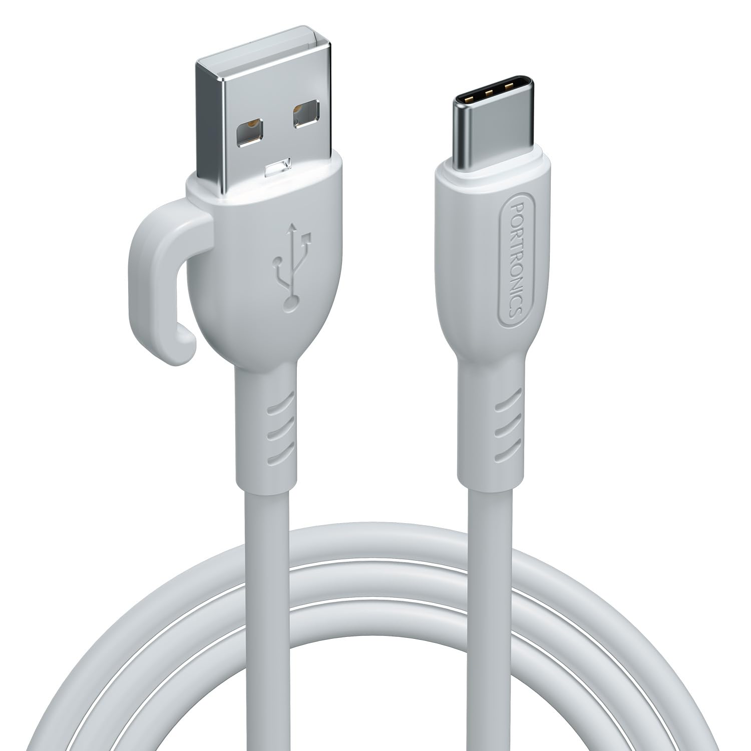 Portronics Konnect Core 3 USB-A to Type C Fast Charging Cable for Smartphones,Tablets, Speakers, Laptops & Other Type C Devices, Inbuilt Cable Management Hook,3.0A Max Output,Fast Data Sync(White)-image-6