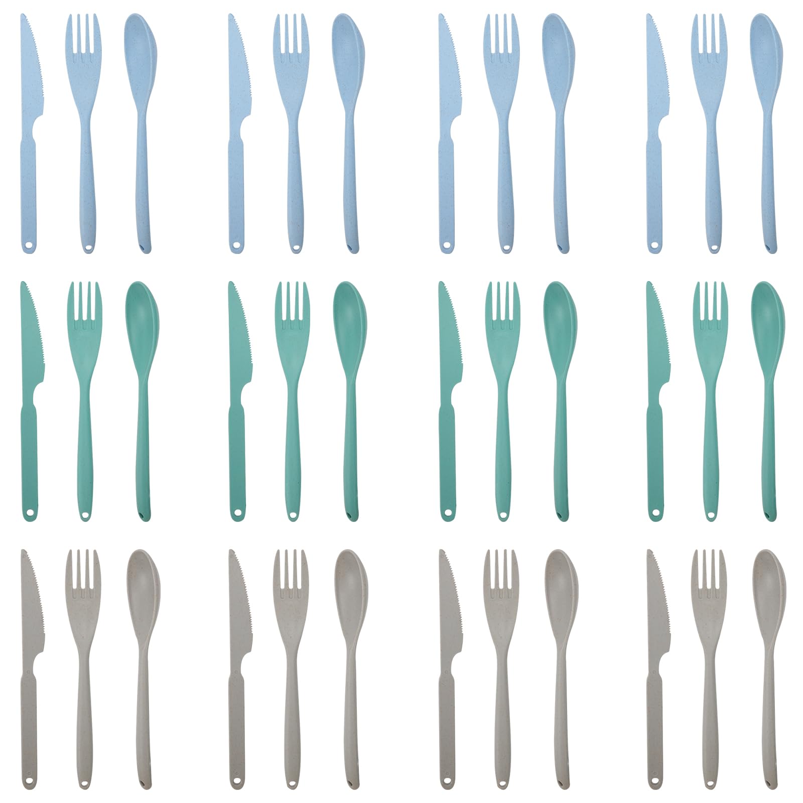 DIYJEP 36Pcs Large Reusable Plastic Cutlery Set for 12 in Blue Green Gray