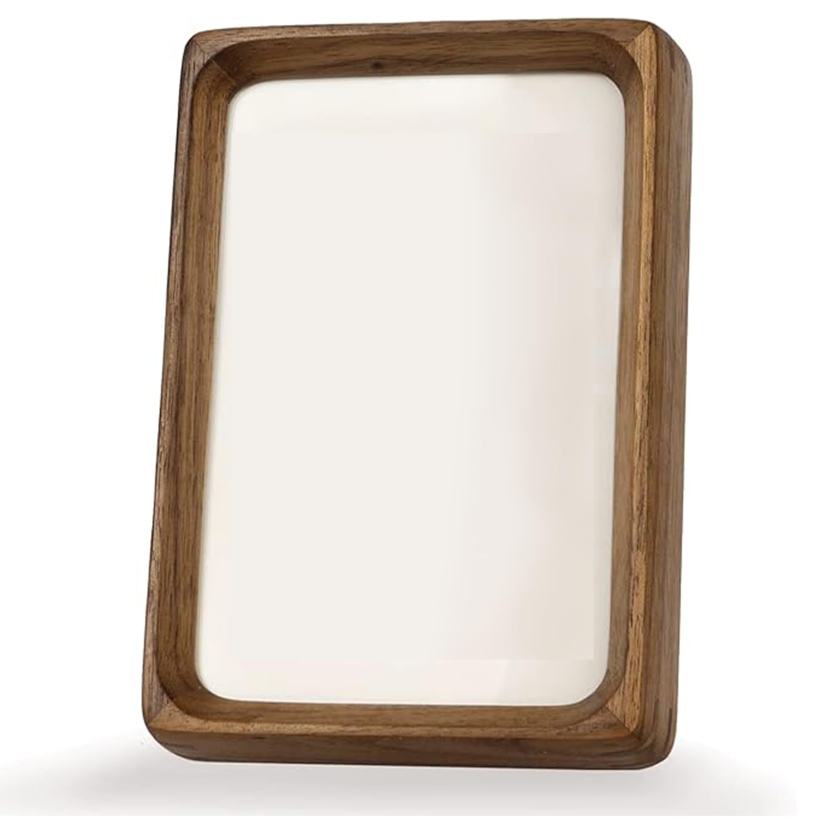 Otbushit Rounded Corner Walnut Picture Frame - 6x8 Rectangular Natural Wooden Photo Frame with Transparent Glass for Wall Mounting or Tabletop Display