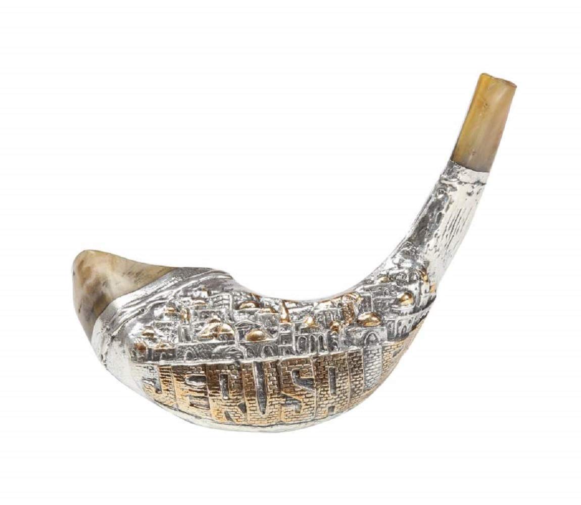 Jerusalem Old City silver plated rams' ram horn shofar 14