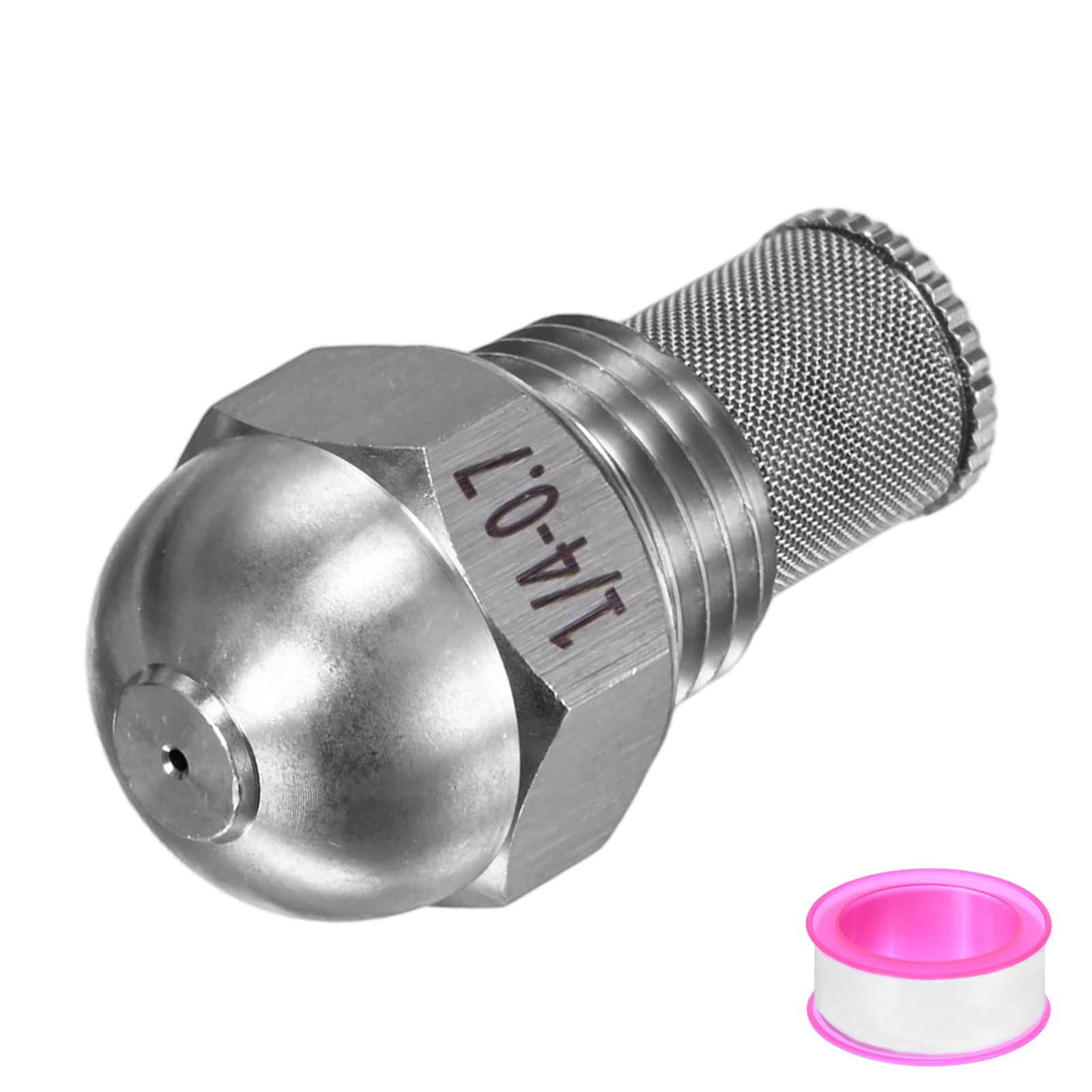 M METERXITY 1-Pack Misting Nozzles, 1/4 BSPT Male Thread 304 Stainless Steel Full Cone Spray Tips with Sealing Tape for Mister Cooling System, Filter Spray Tip [Silver Tone, 0.7 Pore]