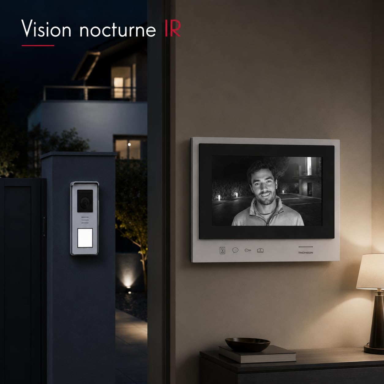 THOMSON Videoportero Inalámbrico con Pantalla, Interfono y Cámara Exterior | Pantalla HD de 7", alcance de 350 m en campo abierto, batería recargable, visión nocturna, SD de 8 GB y función Door Check.