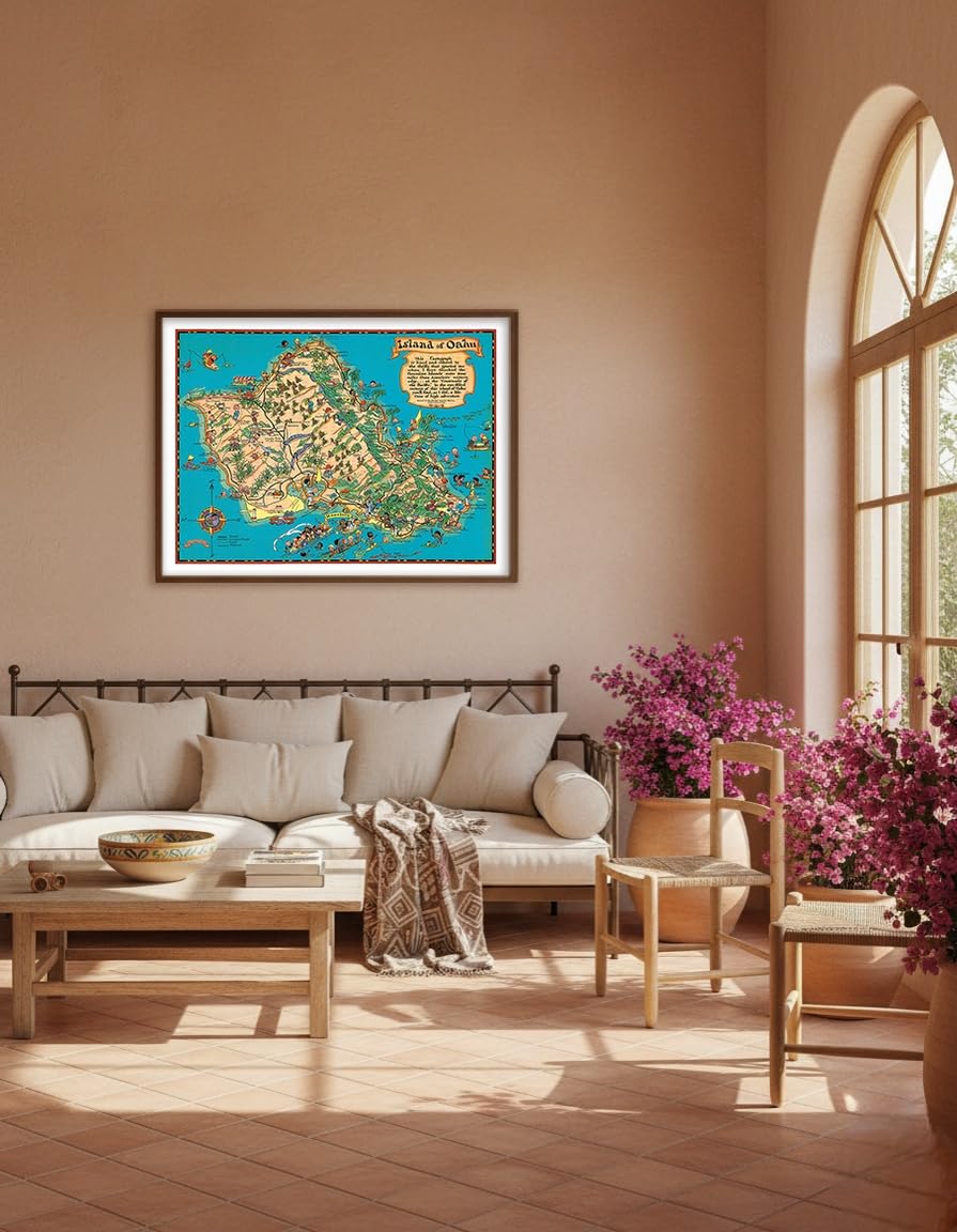 Amazon.com: Hawaii USA - Island of Oahu Map - Vintage Map by Ruth
