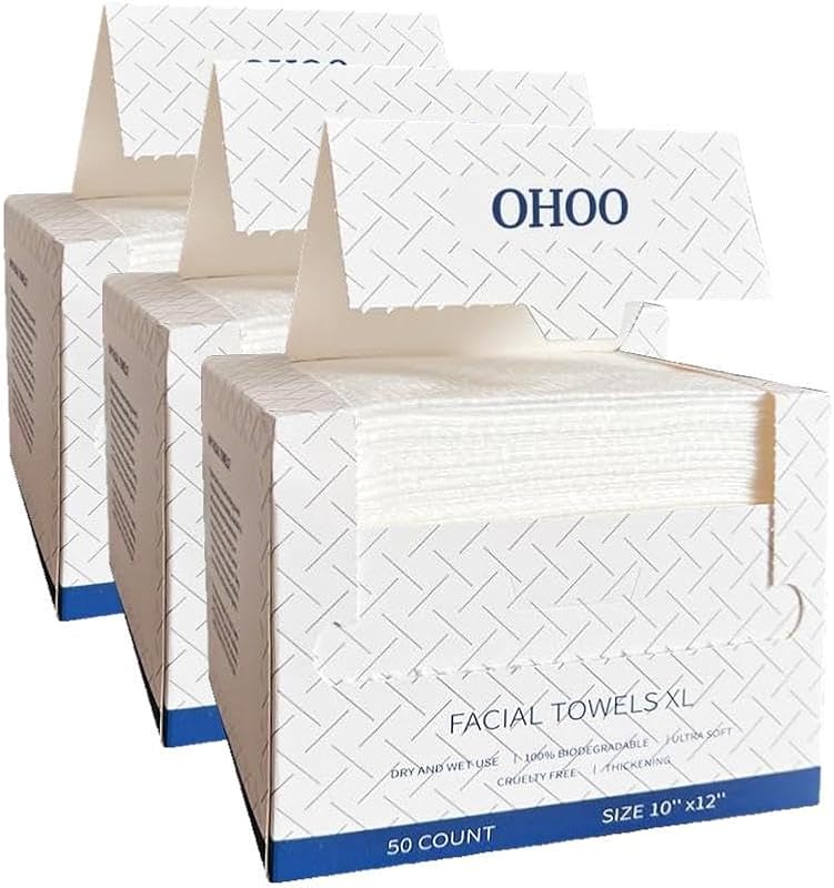 Toalhas faciais descartáveis OHOO 25,4 cm x 30,48 cm, 50 unidades, Pacote com 3