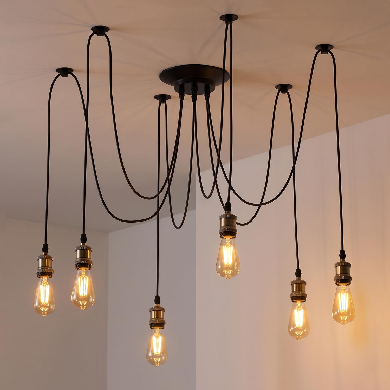ANWIO 6 Heads Spider Light Chandelier, Retro Pendant Lighting Ceiling,DIY Spider Ceiling Lights,Industrial Hanging Ceiling Lights for Bedroom Living Room Dining Room Hotel Bar