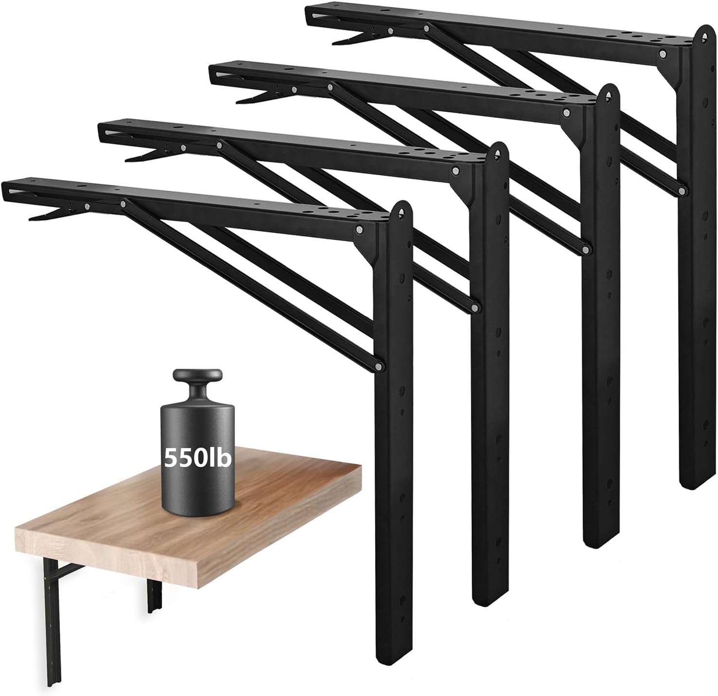 Folding Shelf Brackets Heavy Duty, 24inch Collapsible Triangle Shelf Bracket, Max Load 550lb Floating Wall Mounted Foldable Shelf Bracket Space Saving (4 Packs - 24 Inch)