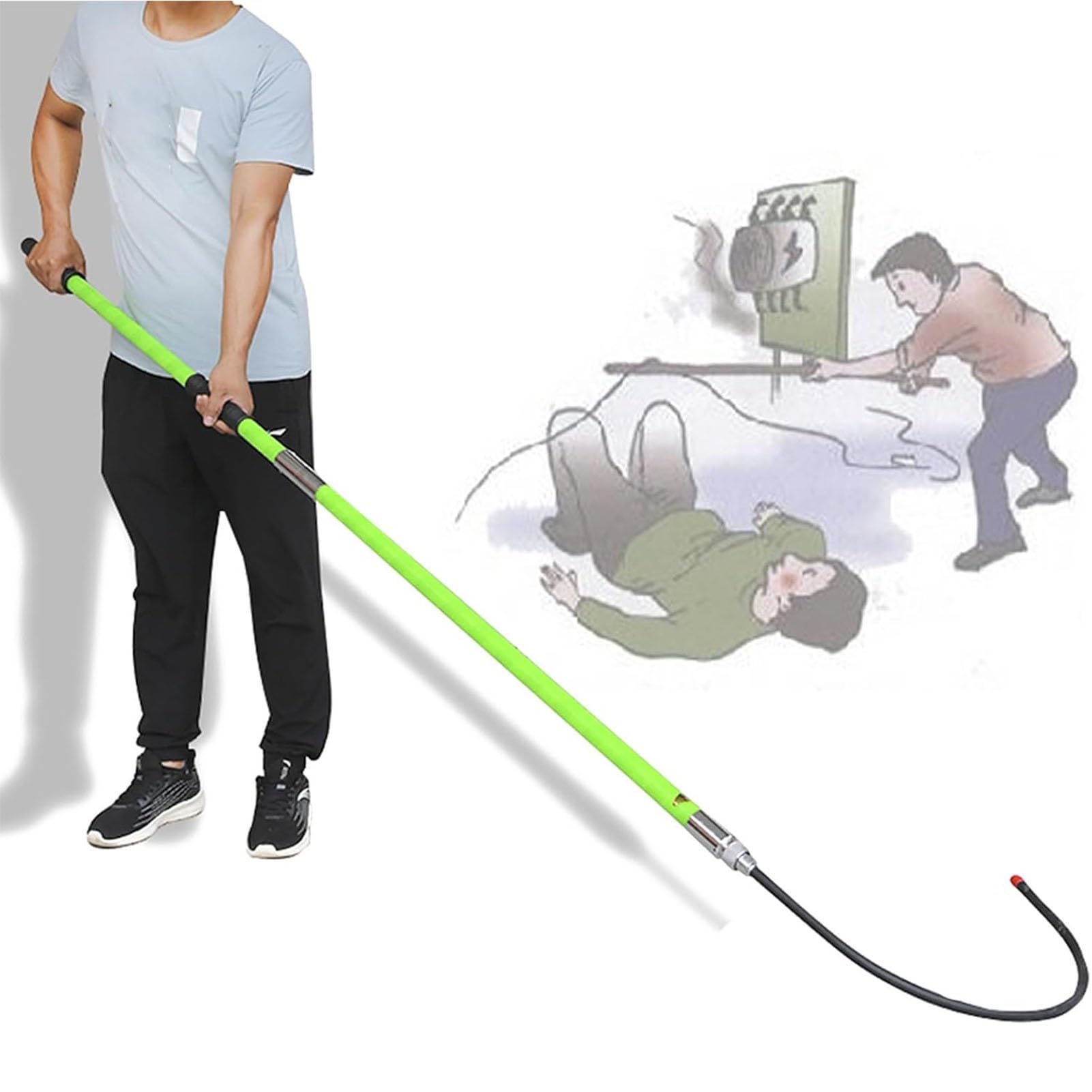 HOFSSI Electrical Safety Rescue Hook, 10kv-220kv High Voltage Epoxy Splice Insulated Rod/Pole with 16 Inch Opening Hooks for Electrician, Emergency Protective Equipment(Green,4.9ft/1.5m)