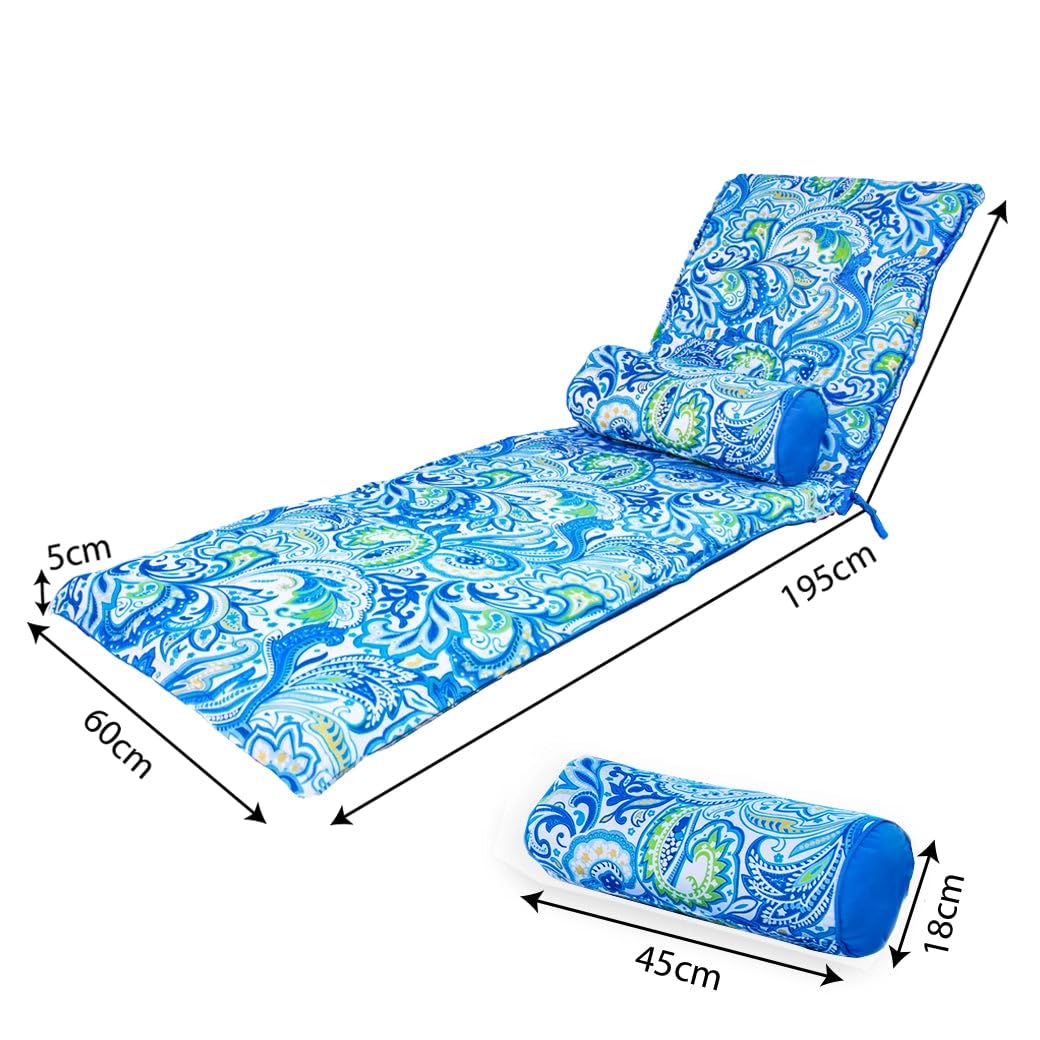 Juego de 2 Cojines para Tumbona con 2 reposacabezas - Impermeables, Resistentes a los Rayos UV y cómodos - Estampado Arabesco - Déco Arts