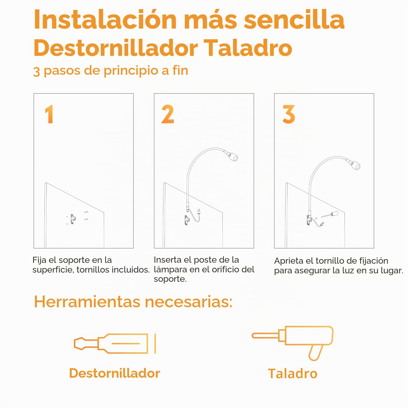 acegoo Lámpara de Lectura Pared de LED Flexible, Regulable 3000K/Ámbar, con Interruptor Cama Luz Lectura, Cabezal de Lámpara Giratorio Negro (1 pack)