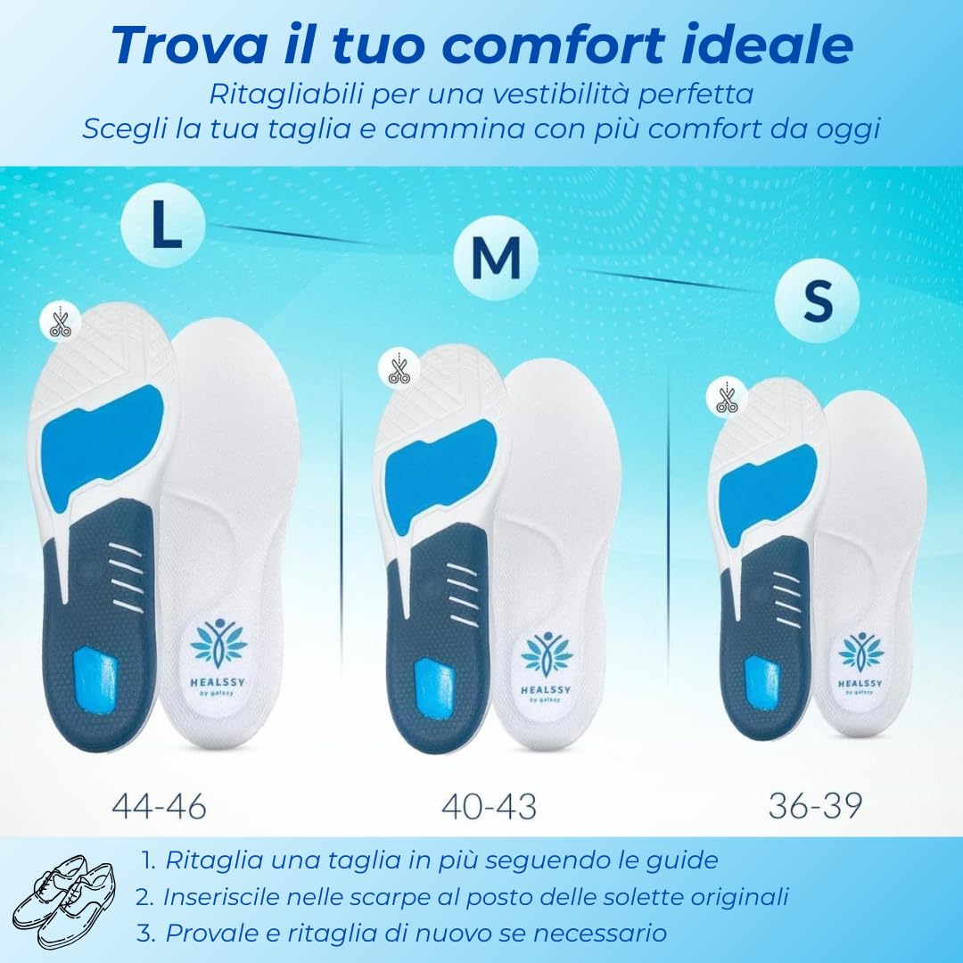 Solette Ortopediche Premium – Miglioramento della Postura, Ammortizzazione, Supporto Medico per Piedi Piatte, Cavi, Fascite Plantare e Sperone Calcaneare, Sollievo per Dolori a Piedi e Talloni