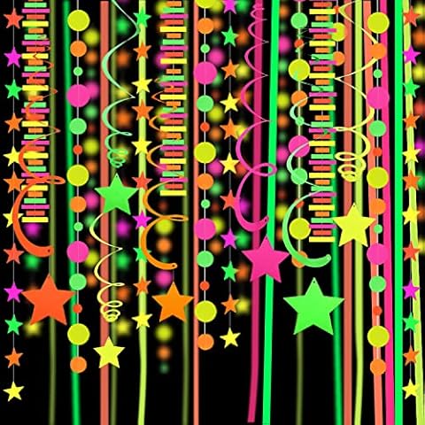 525feet UV Paper Neon Garland Neon Streamers Glow in The Dark Glow Party Supplies and Decorations Glow in The Dark Streamers Blacklight Reactive Fluorescent Black Light Neon Party Supply for Birthday Cover