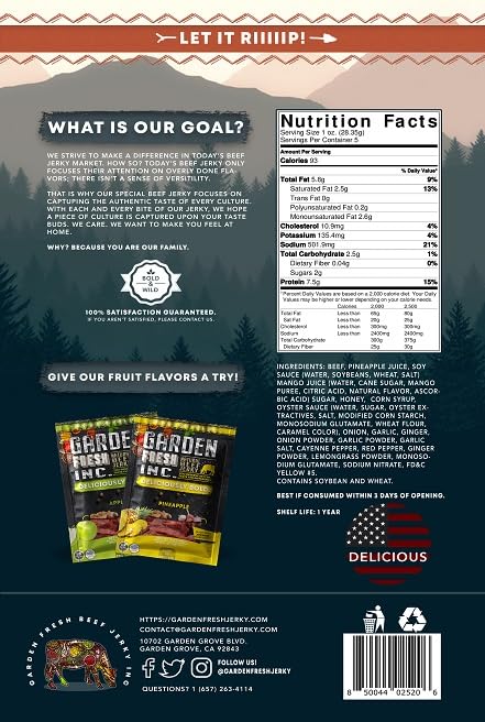 Miniatura 2 de Garden Fresh Beef Jerky - Hecho en Estados Unidos - Delicioso - Sabor audaz (carne seca de res con sabor dulce y picante)