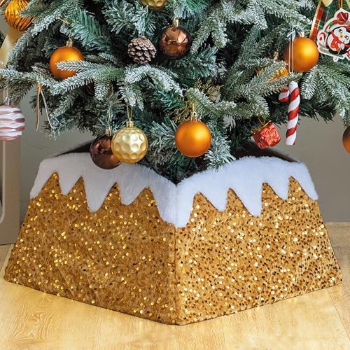 Fengjida Goldener Glitzer Weihnachtsbaumständerhülle Christmas Tree Collar01