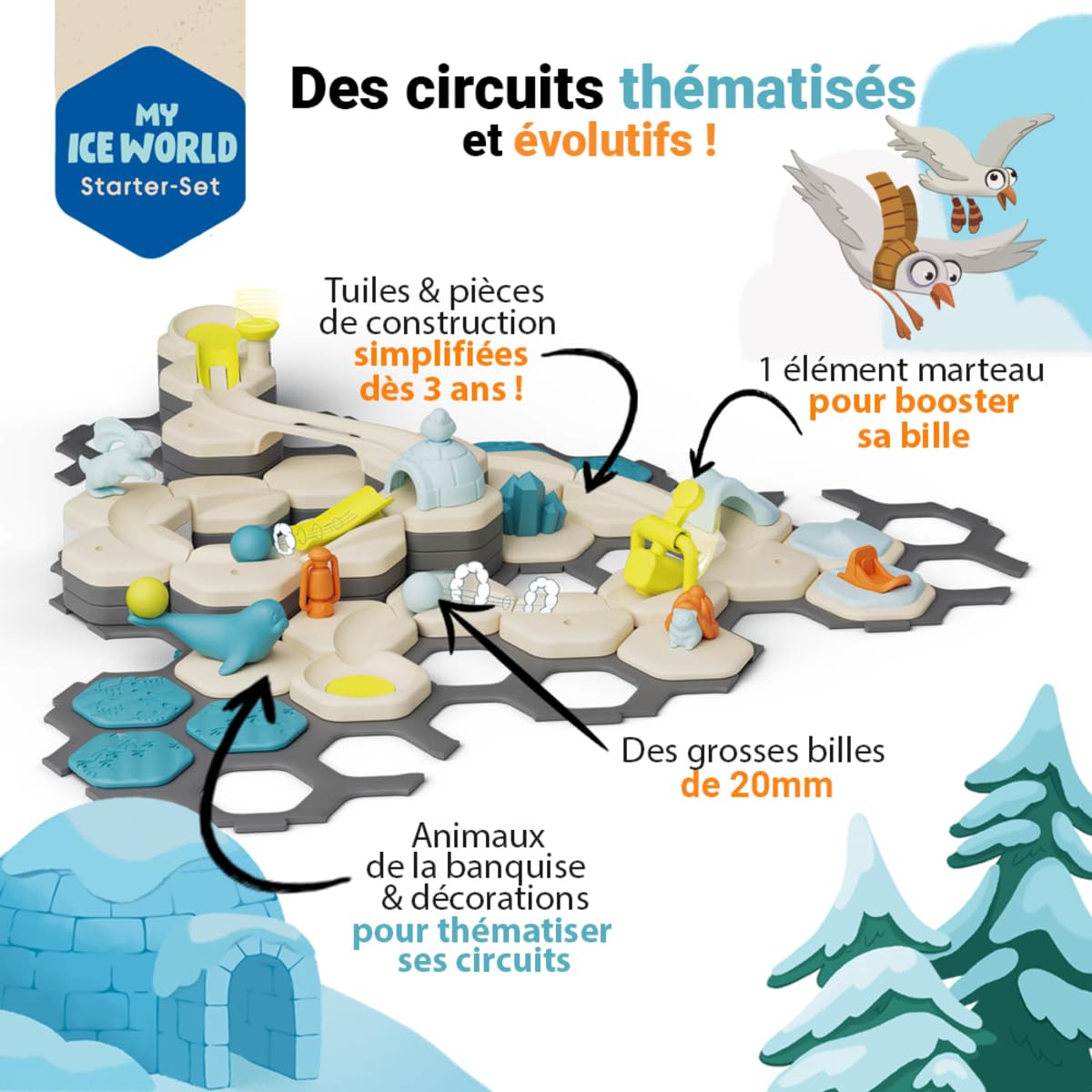 Ravensburger - Gravitrax Junior - Starter Set - Ice - 27060 - Jeu de Construction STEM - Circuits de Billes créatifs - Coloré - 100 pièces - Dès 3 Ans jusqu'à 7 Ans - Version française