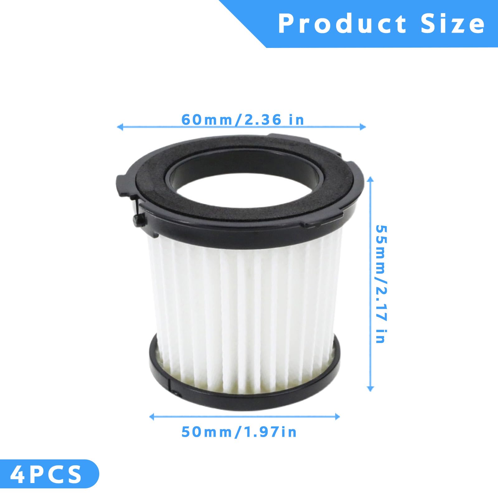 ECOMAID 4 Pack Replacement HEPA Filter Compatible with Worx Vacuum Cleaner, Washable and Reusable Filter for Worx WX030 WX035 WU030 WU035, Compare to Part# WA6077