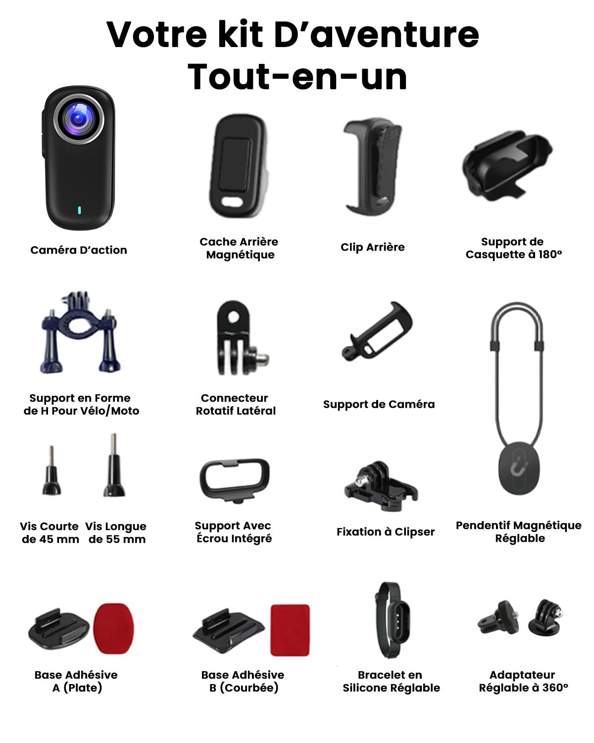 Caméra Sport, 4K Mini Camera Sport WiFi avec Carte 64 Go, Camera POV Caméra Portative étanche IP65, Action Cam – Autonomie Jusqu’à 220 Minutes (1200 mAh)