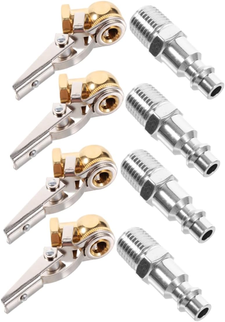 PRETYZOOM Locking Tire Air Chuck 1/4" Npt Threaded Copper Adapter 4pcs Set with Clip, Quick Connect Tire Inflator Nozzle for Car and Truck Air Pump Accessories