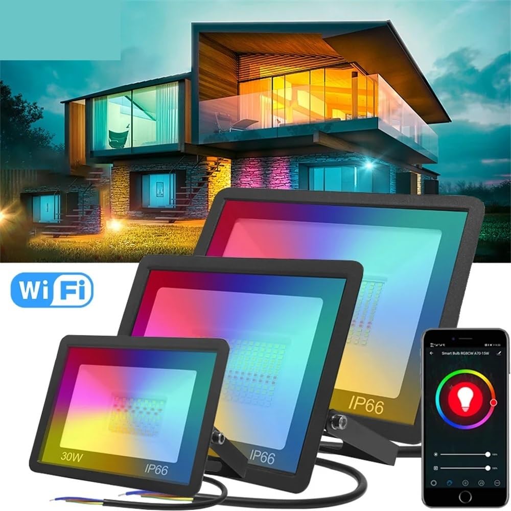Proiettore LED WiFi 100W 50W 30W Proiettori RGB intelligenti Luci da giardino for esterni 220V RGBW RGBWW Faretto Funziona con Alexa(30W)