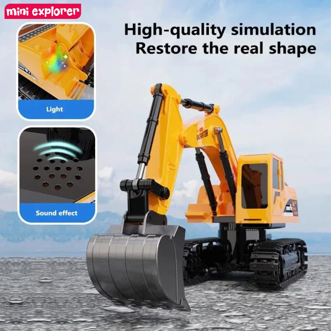MiniExplorer 6-Channel RC Excavator Toy for Kids | Remote Control Construction Vehicle with Alloy Arm | Rechargeable Engineering Car Toy for Boys & Girls | Heavy Duty Digger Truck Model 1