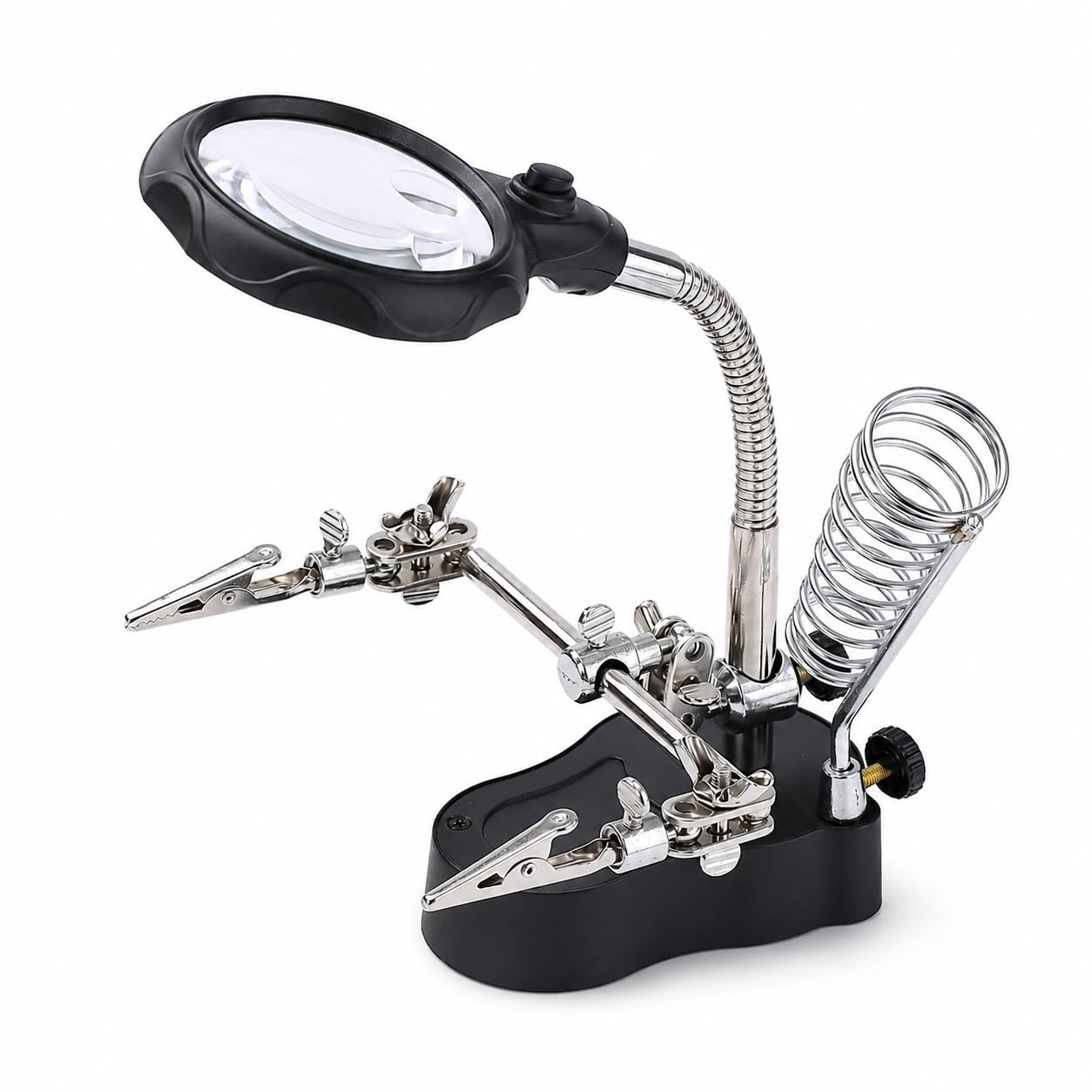 KATSU Lupa para Soldar con Lámpara LED Manos Amigas con Clips Lupa 3.5X 12X Dispositivos de Sujeción para Soldar con Pinzas de Cocodrilo para Trabajos de Reparación de Ensamblaje 990747