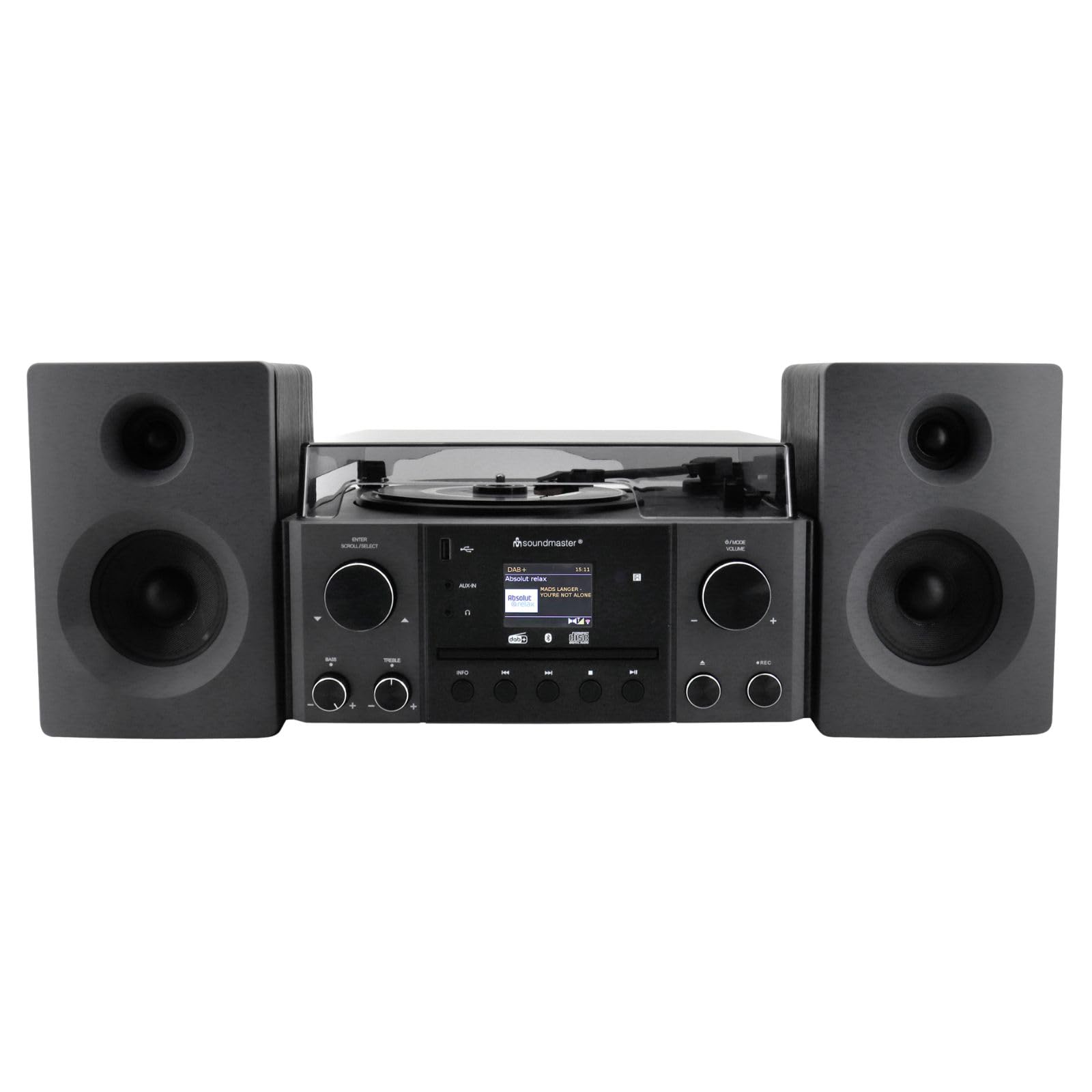 Soundmaster MCD1950SW - Sistema estéreo con tocadiscos DAB+ reproductor de CD USB MP3 Bluetooth Encoding Digitalización 75 Ohm Conector de antena