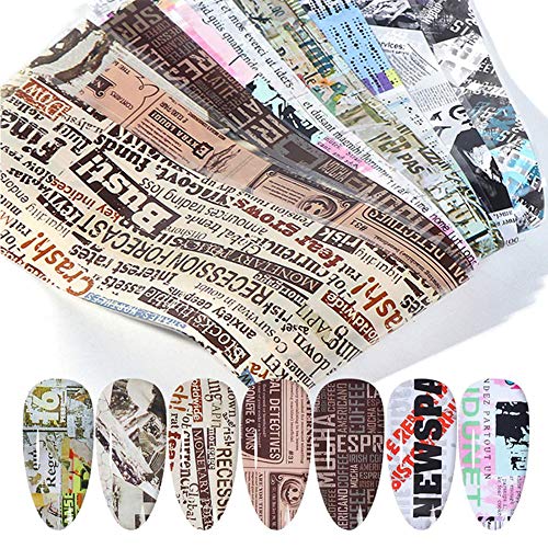 10 Sheets Newspaper Nail Stickers Words Letters Pattern Stickers Symphony Foil Paper Printing Transfer Acrylic Decals DIY Decoration of Nail Art Salon