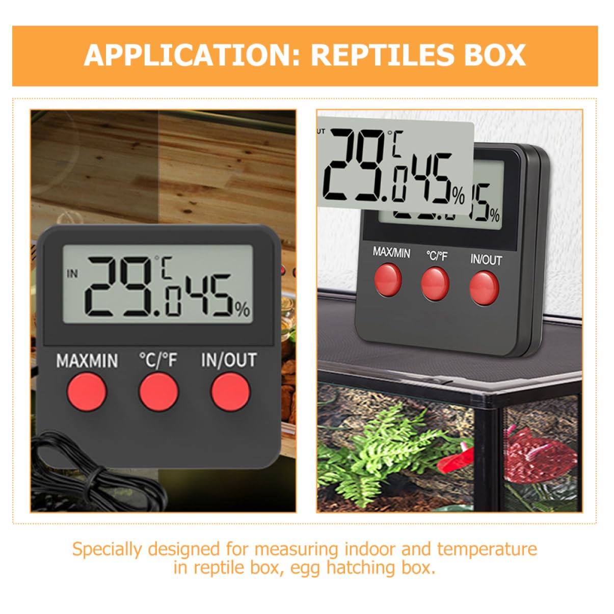 Happyyami 2juegos Medidor De Humedad y Termómetro Digital Para De Reptiles Unids Monitor De Temperatura y Humedad Para Incubadora De Huevos
